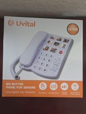White Big-Button Landline Phone with Photo Dialing - LD-858